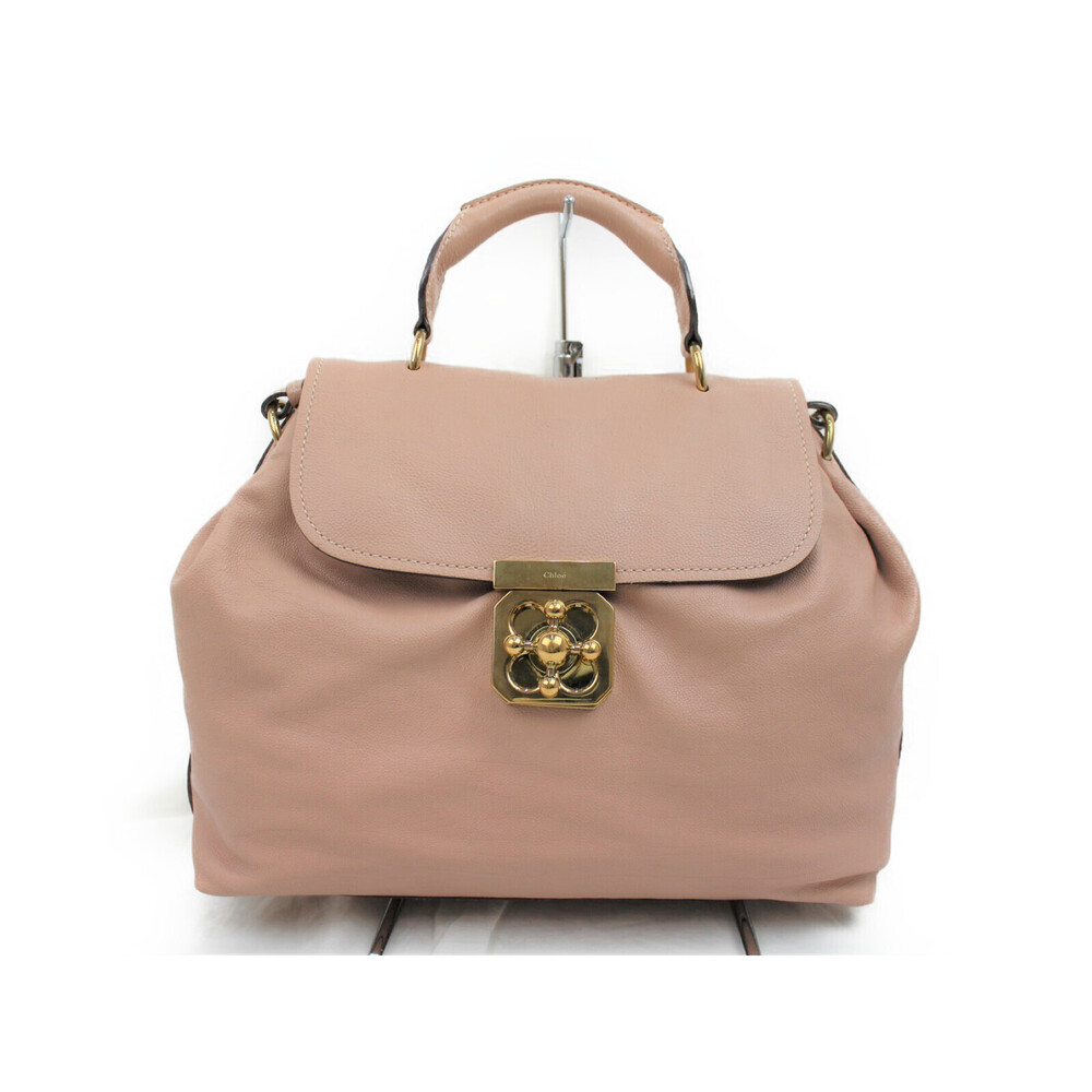 CHLOE Elsie Handbag Shoulder Bag Beige Tan Leather
